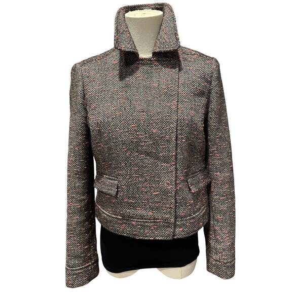 J. Crew Tweed Cropped Moto Jacket Blazer Black White Orange Asymmetric size 4 - Picture 4 of 16